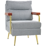HOMCOM Sessel im Retrodesign, Akzentsessel, Hahnentrittmuster, Holzemelente, Federkern, Schwarz + Weiß