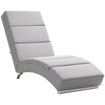 HOMCOM Indoor Chaise Lounge with High Back Support, Linen Upholstered Recliner Chair with Steel Legs and Soft Thick Padded for Living Room, Bedroom, Light Grey