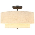 HOMCOM Lampa sufitowa, wisząca lampa z podwójnymi kloszami w lnianym stylu, kremowo-biała