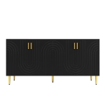 Wave Design Sideboard with Golden Handles and Feet, Multifunctional Storage Cabinet, Easy Maintenance, 152L x 40W x 75H cm, Black