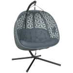 Outsunny Outdoor Double Hanging Chair with Cushion and Cup Holders, Charcoal Grey