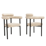 Set of 2 Modern Dining Chairs with High-Density Sponge, Iron Tube Frame, Ergonomic Velvet Upholstered Armchairs, 70L x 62W x 85H cm, Beige