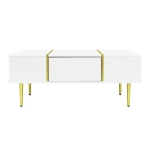 White High-Gloss Coffee Table with 2 Drawers, Modern Design and Easy Cleaning, Practical Storage, 100L x 60W x 41.5H cm, White