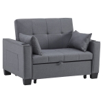 2 Seater Sofa Bed with Cup Holders, Convertible Fabric Sofa Chair with Adjustable Backrest and Storage Pockets, 140L x 96W x 97H cm, Gray