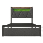 Upholstered Single Bed with LED Lighting, USB Type-C Charging, Storage Headboard and Drawers, 3ft Single Bed, 208L x 92W x 110H cm, Grey