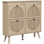 HOMCOM Meuble à chaussures 4 abattants 20 paires étagère réglable style bohème pieds en bois massif 105 x 24 x 97,5 cm naturel