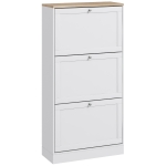HOMCOM Mueble Zapatero Moderno con 3 Cajones Abatibles y Estantes Ajustables para 18 Pares de Zapatos 60x23,5x115 cm Blanco