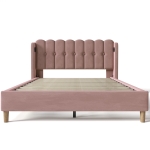 Upholstered Double Bed with USB and Type-C Charging Ports, Wooden Slatted Frame, Teenager Bed for Bedroom, 197L x 150W x 103H cm, Pink