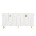 Wave Design Sideboard with Golden Handles and Feet, Elegant Storage Cabinet with 4 Doors and 2 Drawers, 152L x 40W x 75H cm, White