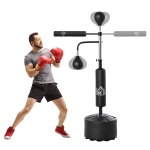 HOMCOM Sacco Boxe da Terra 4 in 1 con 2 Speedball, Barra Girevole e Sacco, Altezza Regolabile da 160-230cm, Nero
