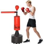 HOMCOM Sac de Box Ajustabil pe Înălțime, Bară Rotativă și Bază Umplută, 88x48x155-205 cm, Roșu