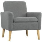 HOMCOM Armchair, Upholstered Accent Chair with Wood Legs and Wide Padded Seat, Teddy Occasional Chair, Grey