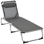 Outsunny Espreguiçadeira de Jardim Dobrável com Apoio para a Cabeça Removível e Encosto Ajustável em 4 Posições para Jardim Terraço Campismo Exterior 170x60x76cm Cinza