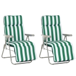 Outsunny Lot de 2 chaises longues bain de soleil, ajustable pliable transat lit de jardin en acier vert + blanc