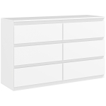 HOMCOM Cômoda 6 Gavetas Móvel de Armazenamento estilo Minimalista Sem Puxadores 120x39x75 cm Branco