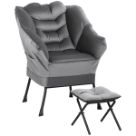 HOMCOM Poltrona Moderna com Apoio para Os Pés e 2 Bolsos Laterais em Tecido Aveludado e Aço 80x78x100 cm Cinza