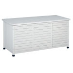 Outsunny Baúl de Almacenaje Exterior 284L Arcón de Jardín de Madera Impermeable con Tapa Abrible y Diseño Persiana 127x56x60 cm Blanco