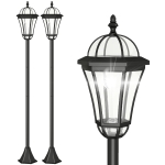 Outsunny 2 Candeeiros Solares de Jardim com 2 Luzes LED Branca Impermeável IP44 Ligação Automática Conjunto de 2 Candeeiros de Exterior para Caminho Terraço Pátio 18,5x18,5x129 cm Preto
