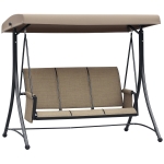 Outsunny 3 Seater Garden Swing Seat Outdoor Swing Chair with High Back Design, Steel Frame, Side Pouches, Adjustable Canopy, Brown