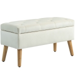 HOMCOM Banco de Armazenamento Baú de Armazenamento Tecido Efeito Veludo Pés em Madeira Carga Máxima 120 Kg 80x35x40 cm Creme