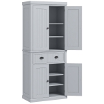 HOMCOM Armário de Cozinha Buffet Cozinha Multi Armazenamento Prateleiras Ajustáveis 4 Portas e Gaveta Grande 76,2x40,2x183 cm Cinza