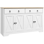 HOMCOM Buffet Móvel de Arrumação Armário de Cozinha Estilo Rústico 2 Gavetões e 2 Armários Prateleiras Ajustáveis Branco