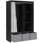 HOMCOM Armário de Roupas Armário de Armazenamento com Barra Cortina 3 Nichos e 3 Gavetas de Tecido Removíveis 105x48x160 cm