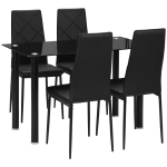 HOMCOM Conjunto de Mesa de Jantar com 4 Cadeiras Tampo de Vidro Temperado Pés de Aço para Cozinha Sala de Estar Preto