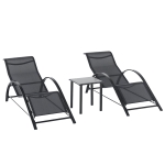 Outsunny Lot de 2 bains de soleil chaise longue design contemporain table basse plateau verre trempé métal époxy textilène noir