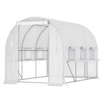 Outsunny Estufa de Jardim Túnel Estufa Túnel 6 ㎡ com 6 Janelas Porta Enrolável Lona PP Estrutura em Aço Galvanizado Branco
