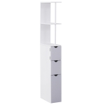 HOMCOM Columna de Baño Moderno Mueble Auxiliar de Baño con 2 Estantes 2 Cajones y 1 Puerta Antivuelco 15x33x136,5 cm Blanco