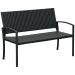 Outsunny Panchina da Giardino ed Esterno in Rattan, Panca in Rattan Nero 2 Posti, 122x60x85cm