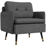 HOMCOM Poltrona Escandinava com Encosto Capitonê e Vivo em Tecido 76x68x80 cm Cinza e Pernas em Metal Preto e Dourado
