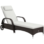 Outsunny Espreguiçadeira de Vime Jardim Espreguiçadeira com Encosto Ajustável em 5 Posições Almofadas Acolchoadas Apoio para a Cabeça e 2 Rodas 200x73x56-103cm Marrom e Bege