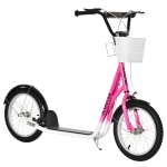 HOMCOM Patinete Infantil Tretroller com Freio Incl. Cesto Ajustável em Altura para Crianças de 5-12 Anos Branco Rosa