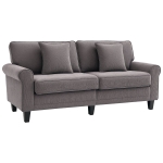 HOMCOM Canapé 3 places en tissu velours côtelé, canapé salon, 197 cm, avec accoudoirs et dossier rembourrées, canapé avec 2 oreillers, pieds en bois massif de pin, pour salon, chambre, bureau, gris