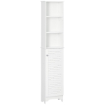 HOMCOM Coluna Casa de Banho com 1 Porta 3 Prateleiras Abertas e Prateleira Interior Ajustável 34x20x165cm Branco