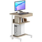 HOMCOM Scrivania PC con Cassetto Scorrevole, 2 Ripiani e 4 Rotelle, in Legno e Metallo, 56x51x79 cm, Bianco e Rovere