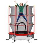 HOMCOM Trampolino Elastico per Bambini Ø1.6x1.9 m con Rete di Sicurezza e Pali Imbottiti, Età 3-10 Anni, Rosso