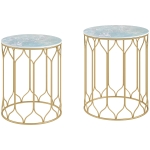 Outsunny Round Coffee Table Set of 2, Modern Nesting Tables with Ceramic Tile Top, Small End Tables, Indoor Outdoor Side Table with Metal Frame for Living Room, Bedroom, Patio, Balcony, Multicoloured