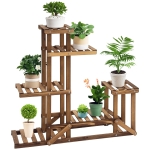 Outsunny Soporte de Madera para Flores Estantería Decorativa para Macetas Plantas con 6 Estantes Interior y Exterior para Jardín Balcón Terraza 95x28x96,5 cm Carbonizado