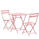 Outsunny Salon de jardin bistro pliable - table carrée dim. 60L x 60l x 71H cm avec 2 chaises - métal thermolaqué rose