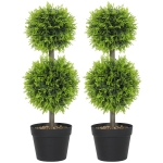 HOMCOM Set of 2 Decorative Artificial Plants, 60cm Faux Topiary Cypress Ball Trees with Plastic Pot and Pebbles, Fake Plants for Home Office Decor, Green