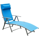 Outsunny transat Chaise Longue Bain de Soleil Pliable Dossier inclinable Multi-Positions têtière fournie 137L x 64l x 101H cm métal époxy textilène Bleu