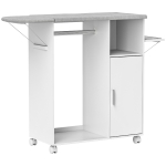 HOMCOM Armoire à repasser sur roulettes, table à repasser pliante, étagère réglable, barre de suspension, 127x42,5x99cm, blanc