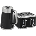 HOMCOM Electric Stainless Steel Kettle and Toaster Set, 3000W 1.7L UK Strix Thermostat Fast Boil Kettle w/ Limescale Filter, Cool Touch Body, 4 Slice Toaster with 7 Browning Levels, Crumb Tray, Black