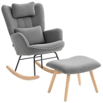 HOMCOM Sillón Mecedora con Reposapiés, Cubierta de Fleece Suave, Patas de Madera, Cojín, Respaldo Alto, Sillón de Balanceo, Gris oscuro
