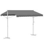 Outsunny Store Double Pente 3 x 3 m Manuel rétractable Inclinaison réglable Acier époxy Blanc Polyester imperméabilisé Anti-UV Gris
