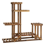 Outsunny Soporte de Madera para Flores Estantería Decorativa para Macetas Plantas con 6 Estantes Interior y Exterior para Jardín Balcón Terraza 95x28x96,5 cm Carbonizado