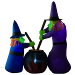 HOMCOM 1.8m Inflatable Halloween Lawn Decoration with LED Witches Around A Black Cauldron Outdoor Air Blown Holiday Décor